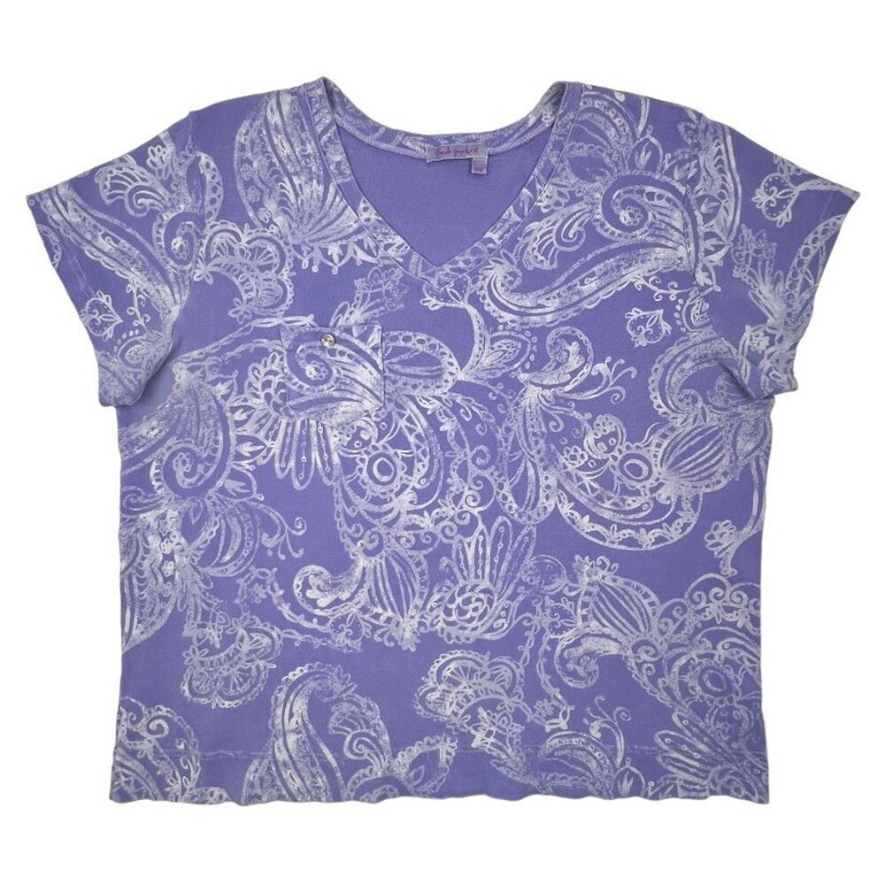 Fresh Produce Top Womens 2X Periwinkle Logo Fem Tee V-Neck Cotton “AS IS”